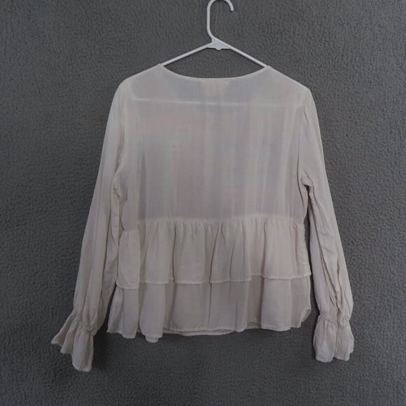 Savanna Jane Top Medium Embroidered Boho Long Sleeve Ruffles Blouse White - Picture 2 of 10